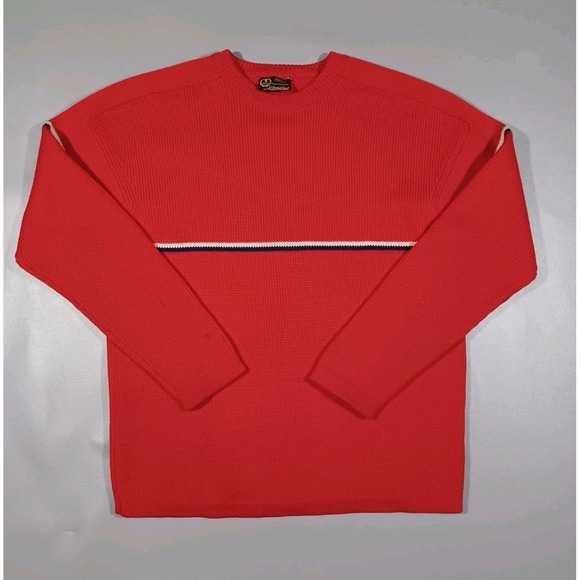Kitzbuhel Sweater Mens L Red Blue‎ White Stripe Wool Heavy Made In Austria - Picture 1 of 6